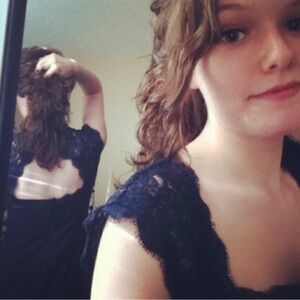 Adrianna Papell Elegant Navy Lace Gown